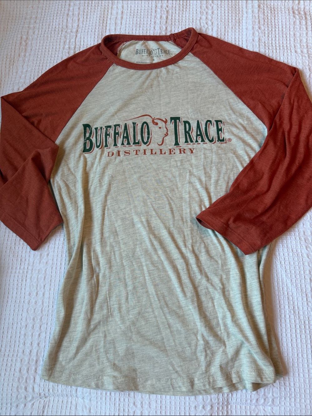 Buffalo Trace Women’s Raglan Jersey - Rust Sleeves, Beige Body